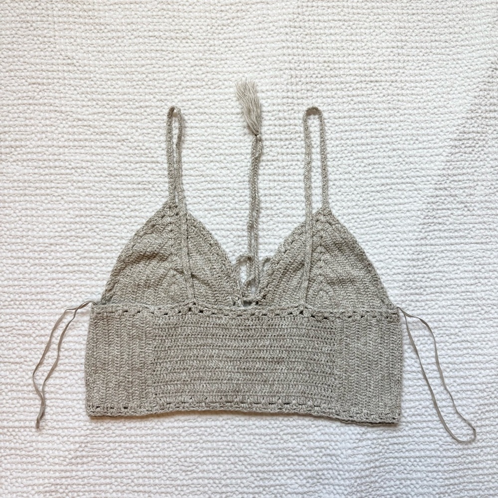 100% Cotton American Eagle Knit Beige Bralette Festival Top - Picture 5 of 7